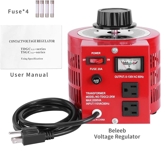 20Amp Variable Transformer Auto AC Voltage Regulator Power Supply, 2000VA Max, 0~130 Volt Output