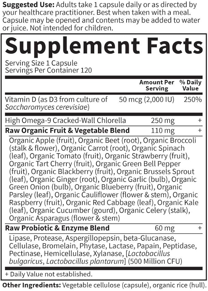 Garden of Life Vitamin D,Vitamin Code Raw D3,Vitamin-D 2,000 IU,Raw Whole Food D3 Supplements with Chlorella,Fruit,Veggies & Probiotics for Bone & Immune Health,120 Vegetarian Capsules,(Pack of 2)