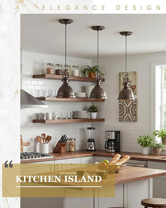 Pendant Lights Kitchen Island, 8" Farmhouse Hanging Lights Fixtures with Metal Shade, Rustic Kitchen Pendant Lighting Over Island for Dining Room, Oil Rubbed Bronze, AD-2151-1PM-ORB