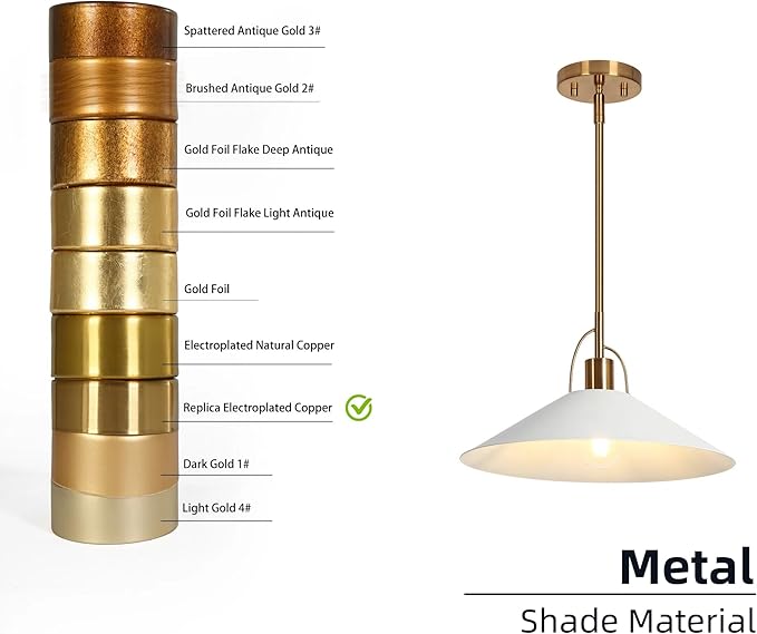 KSANA Pendant Lights Kitchen Island, 14'' Gold and White Pendant Light Fixtures, Modern Large Metal Kitchen Pendant Lighting Over Island