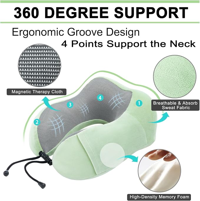 urnexttour Travel Pillow and Blanket Set Neck Pillows Soft Blankets with Sleep Mask Travel Essentials for Airplane Car Memory Foam Sage Green