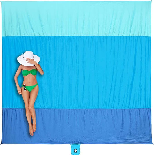 WEKAPO Beach Blanket Sandproof Waterproof, Extra Large Beach Mat, Oversized & Compact Sand Free, Quick Drying Beach Essentials for Vacation, Cruise, Picnic & Camping with Stakes