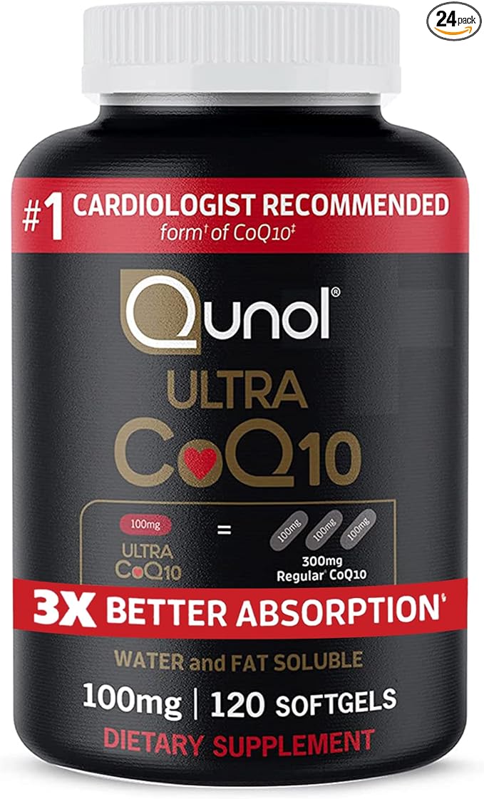 Qunol CoQ10 100mg Softgels, Qunol Ultra CoQ10 100mg, 3x Better Absorption, Antioxidant for Heart Health & Energy Production, Coenzyme Q10 Vitamins and Supplements, 120 Count (Pack of 24)