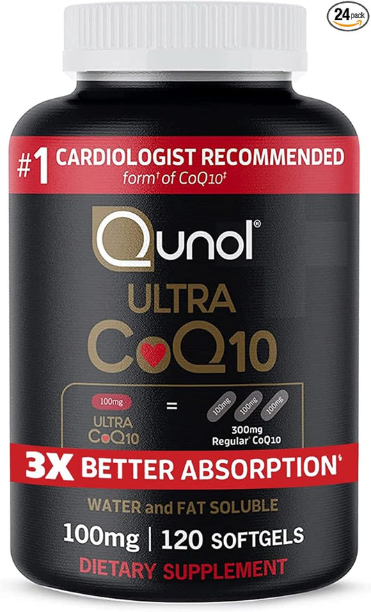 Qunol CoQ10 100mg Softgels, Qunol Ultra CoQ10 100mg, 3x Better Absorption, Antioxidant for Heart Health & Energy Production, Coenzyme Q10 Vitamins and Supplements, 120 Count (Pack of 24)