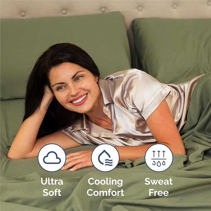 Split King 7 Piece Sheet Set - Comfy Breathable & Cooling - Soft Hotel Luxury Bedding Set with 8-16 Inch Deep Pockets - 1 Flat & 2 Fitted Sheet & 4 Pillowcases - Wrinkle Free & Easy Care - Sage Green