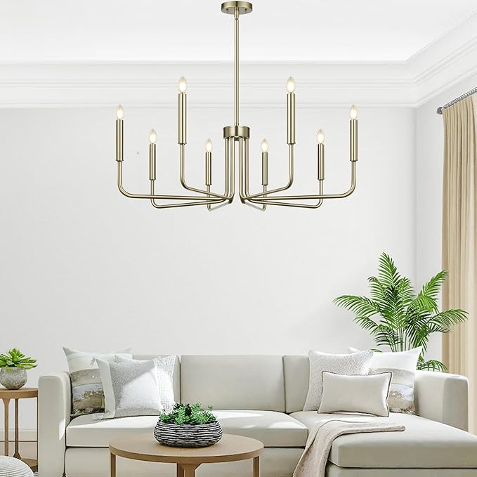 Lynnoland 8-Light Farmhouse Chandelier for Dining Room Lighting Fixtures Hanging, Brass Dining Light Fixtures Industrial Chandelier for Bedroom, Foyer, Hall, Kitchen, Living Room and Entryway