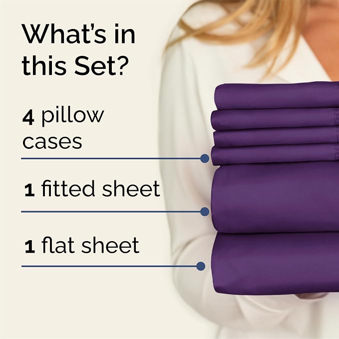 Queen 6 Piece Sheet Set - Comfy Breathable & Cooling - Ultra Soft Hotel Luxury Bedding Set w/ 8-16 Inch Deep Pockets - 1 Flat & 1 Fitted Sheet & 4 Pillowcases - Cozy, Wrinkle Free & Easy Care - Purple