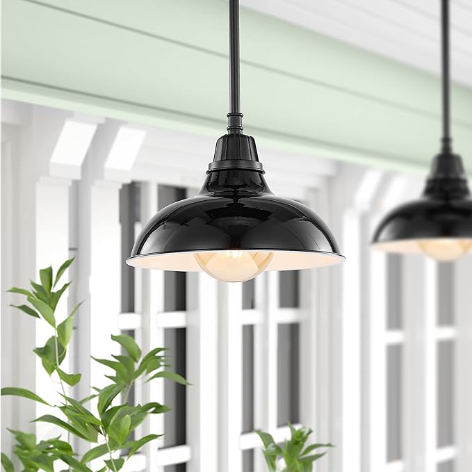 JONATHAN Y 12.25" Black 1-Light Farmhouse Indoor/Outdoor LED Pendant Iron Hanging Light, and Black Metal Shade, Rustic Ceiling Lamp for Kitchen Island, LED Bulb Included (JYL7611B)