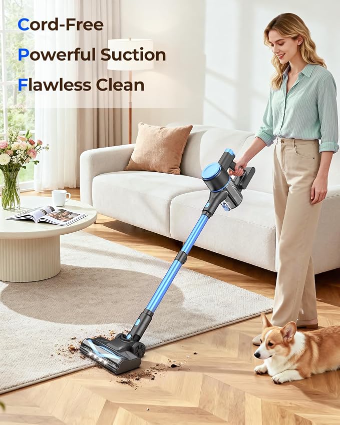 UML0 N8 Cordless Stick Vacuum Cleaner,Lightweight Vacuum Cleaner with Powerful Suction,Self-Standing,Rechargeable Vacuum Cleaners for Home Hardwood Floor Carpet Pet Hair (Cerulean)