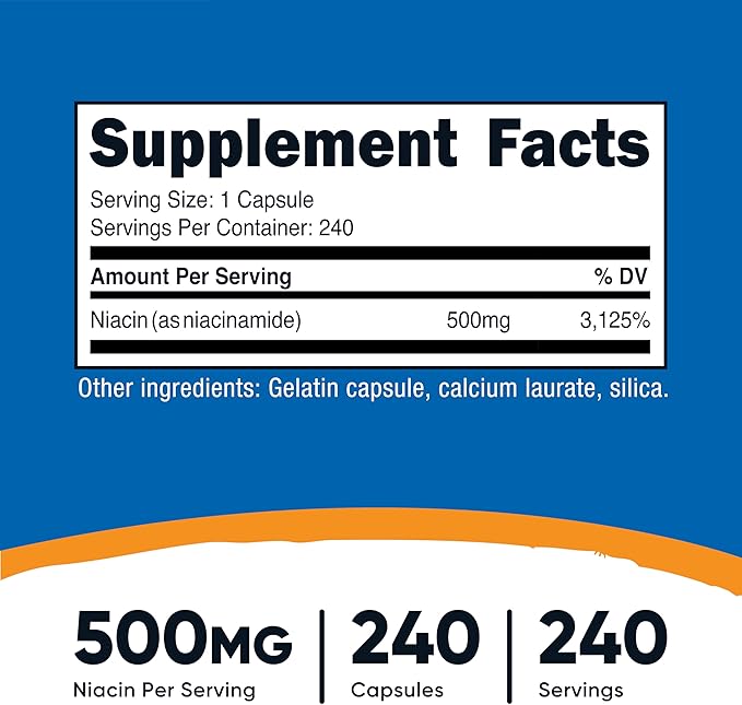 Nutricost Niacinamide (Vitamine B3) 500 mg, 240 gélules (2 flacons)