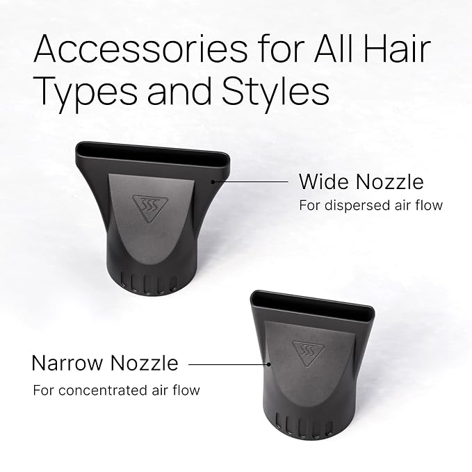 TREZORO Professional Hair Dryer, Ionic Ceramic Tourmaline Technology, 2000W Fast Quiet Drying, with Narrow & Wide Concentrator Nozzles, 3 Heat & 2 Speed Settings, Cool Shot Button, Black
