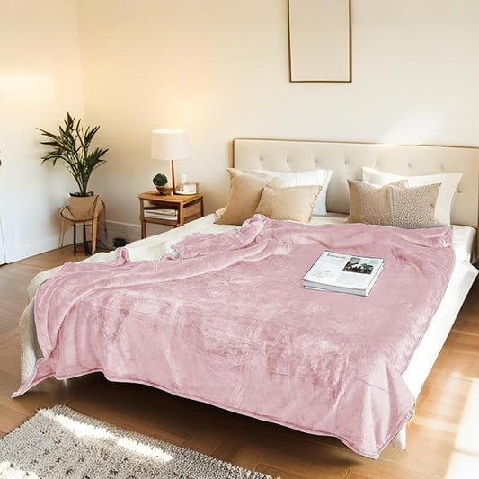 Electric Heated Blanket Throw Size 50"x60" - Flannel & Sherpa Fabric Dual-Sided, 6 Heat Settings & 3 Hours Auto Off, Soft & Cozy Warming Throw for Home, Office, or Bed, Machine Washable, Light Pink
