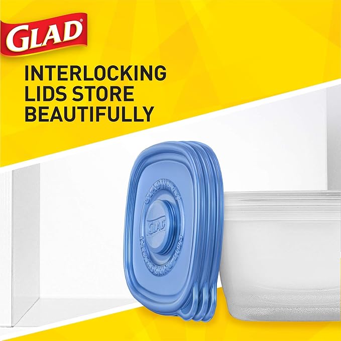Glad GladWare To Go Lunch Food Storage Containers with Lids, Medium Round No BPA Plastic with Built-In Dressing Cup for Salads and Lunches, Microwave Dishwasher Safe, 32 Oz, 4 Count - 6 Pack