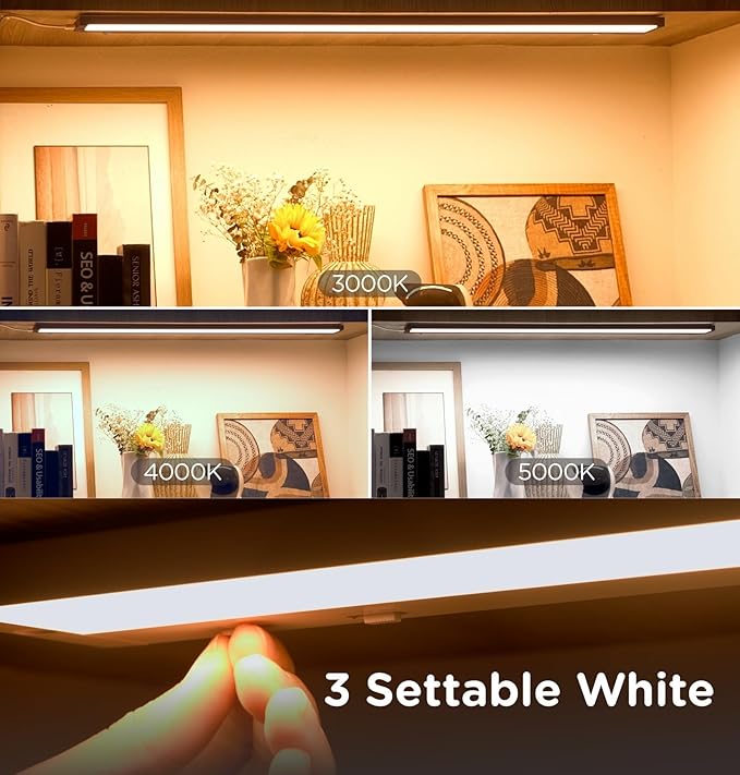 16 Inch Under Cabinet Lighting Plug in, 9W 120V 3 Color 3000K/4000K/5000K, 3 Brightness, Super Bright, Ultra Thin Under Counter Lights for Kitchen, Linkable LED Cabinet Light,Bronze