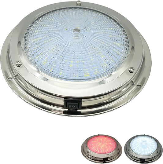 Marine Boat Dome Light, Dual Color 5.5" 12V LED Interior Cabin Lights with Toggle Switch, Stainless Steel Surface Mount (White|Red)