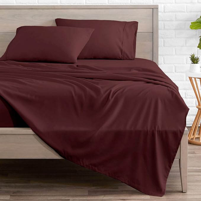 Bare Home Queen Sheet Set - 1800 Ultra-Soft Microfiber Queen Bed Sheets - Double Brushed - Deep Pockets - Easy Fit - 4 Piece Set - Bedding Sheets & Pillowcases (Queen, Burgundy)