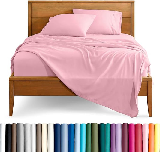 Bare Home Full XL Sheet Set - 1800 Ultra-Soft Microfiber Full Extra Long Bed Sheets - Double Brushed - Deep Pockets - Easy Fit - 4 Piece Set - Bedding Sheets & Pillowcases (Full XL, Light Pink)