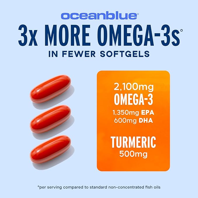 Oceanblue 2100 トリプルストレングス オメガ3 フィッシュオイル ターメリック配合 | ゲップが出にくい オメガ3 コンボ サプリメント クルクミン EPA DHA DPA配合 | 心臓と関節の健康をサポート | 60粒ソフトジェル