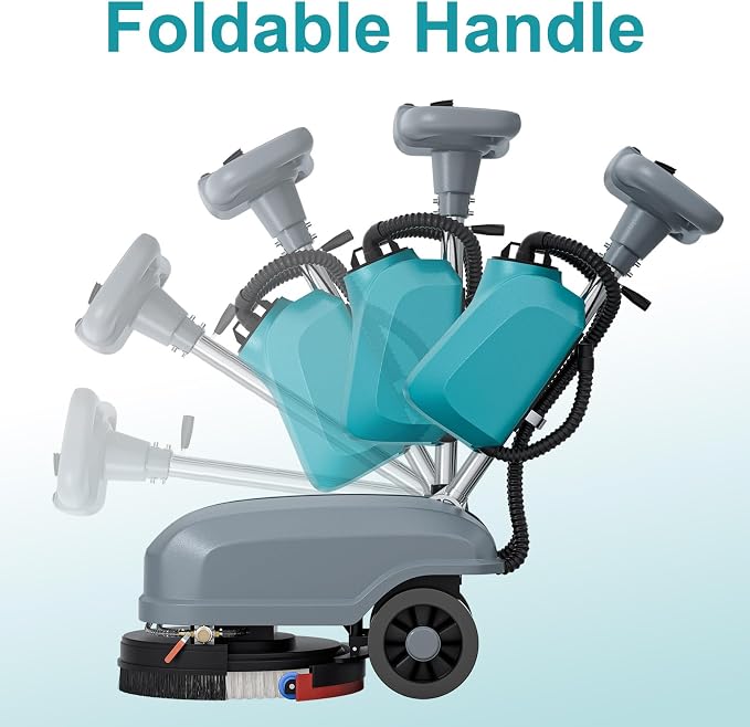 Walk Behind Commercial Floor Scrubber Machine, Battery Powered Cordless Compact Scrubber 15" Cleaning and 23" Suction Width, 6 Gal Sewage and 5 Gal Water Tank, 24000 Sq Ft/h