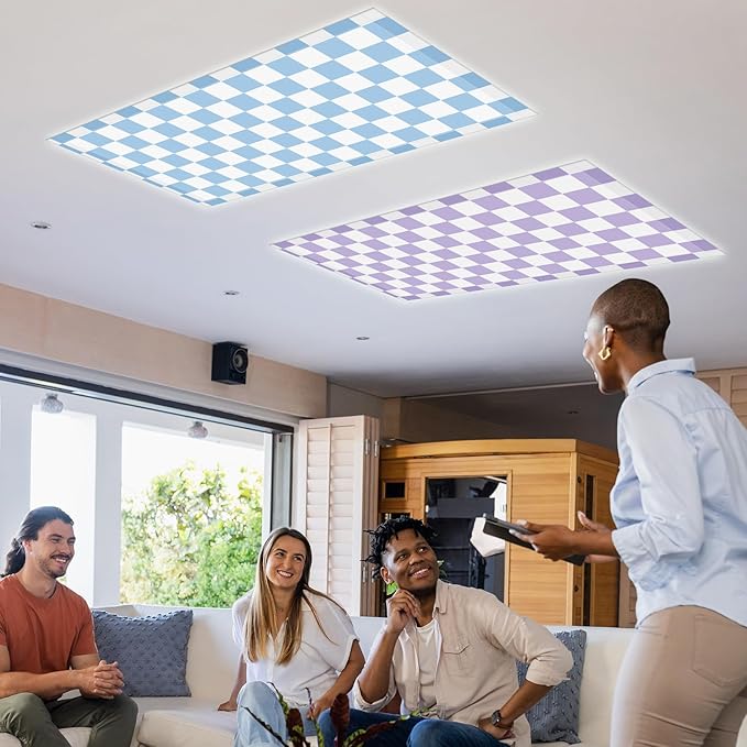 6 Pcs 4 x 2 Feet Fluorescent Light Covers Pastel Checkers Magnetic Light Cover for Ceiling Lights with 60 Magnets Decorative Magnetic Filters for Home Office Classroom Kitchen Decoration