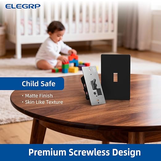 ELEGRP Digital Dimmer Switch for LED/CFL, Toggle Dimmer Switch with Decorative Frameless Design Wallplate, Single Pole/3-Way, UL Listed, 1 Pack, Black