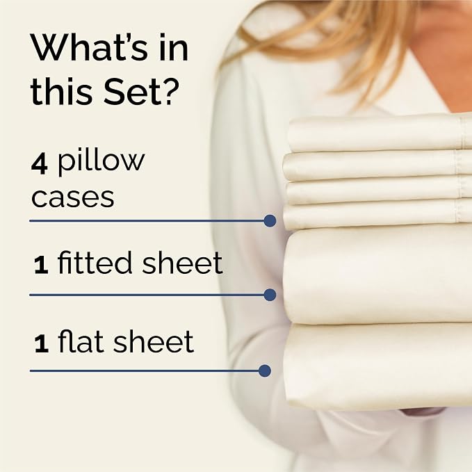 King 6 Piece Sheet Set - Comfy Breathable & Cooling - Ultra-Soft Hotel Luxury Bedding Set with 8-16 Inch Deep Pockets - 1 Flat & 1 Fitted Sheet & 4 Pillowcases - Wrinkle Free & Easy Care - Off White