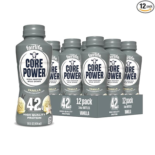 Core Power Elite High Protein Shake, Vanilla, 42g Bottle, 14oz, 12 Pack