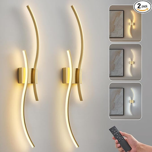 Battery Operated Wall Sconce Set of Two, Dimmable Modern LED Rechargeable Wall Light with Remote Control, Wall Decor for Living Room