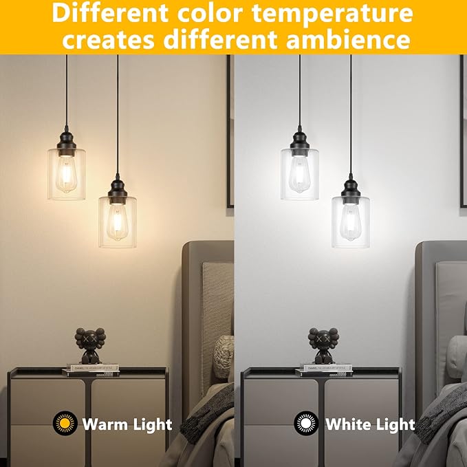 Licperron 2 Pack Modern Black Pendant Lighting, Clear Glass Shade Pendant Lights Kitchen Island, Hanging Ceiling Light Fixture, Farmhouse Pendant Lighting for Dining Room Bedroom Bar Office