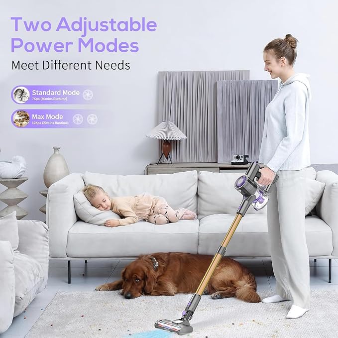Cordless Vacuum Cleaner, 6 in 1 Lightweight Stick Vacuum with Rechargeable Battery, Handheld Conversion, LED Headlights & 180° Swivel Brush, for Hardwood Floor Carpet Pet Hair Stairs Car(G-Purple)