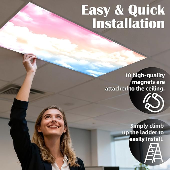 ANGSYLTH 8 Pcs Fluorescent Light Covers - 4 x 2 Feet Covers for Ceiling Lights, 8 x 10 Magnetic Light Filters for Classroom, Office, Hospitals (Rainbow)