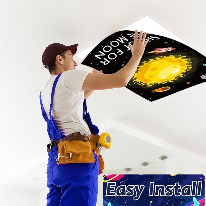 8 Pcs Fluorescent Light Covers with 80 Magnets Decorative for Classroom Ceiling Lights 4 x 2 Feet Magnetic Light Cover Filter Easy Install for Office Hospital Home Ceiling Supplies (Outer Space)