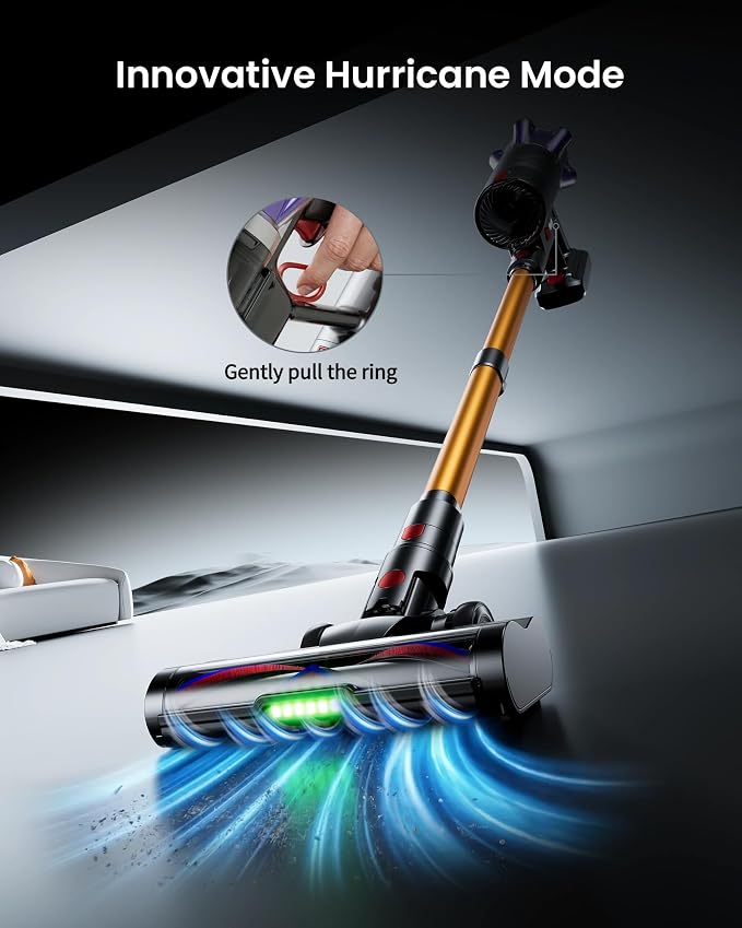 Cordless Vacuum Cleaner, 650W 55Kpa 70Mins Cordless Stick Vacuum with Hurricane Mode, 1.8L Cup, Anti-Tangle Vacuum Cordless, Self-Standing Vacuum Cleaners for Home Pet Hair Carpets