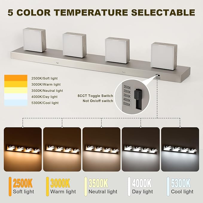 Joosenhouse 4-Light Brushed Nickel Vanity Light for Bathroom, 29.92-Inch 5CCT Dimmable LED Vanity Lighting Fixture, 32W Modern Makeup Light with Adjustable Brightness