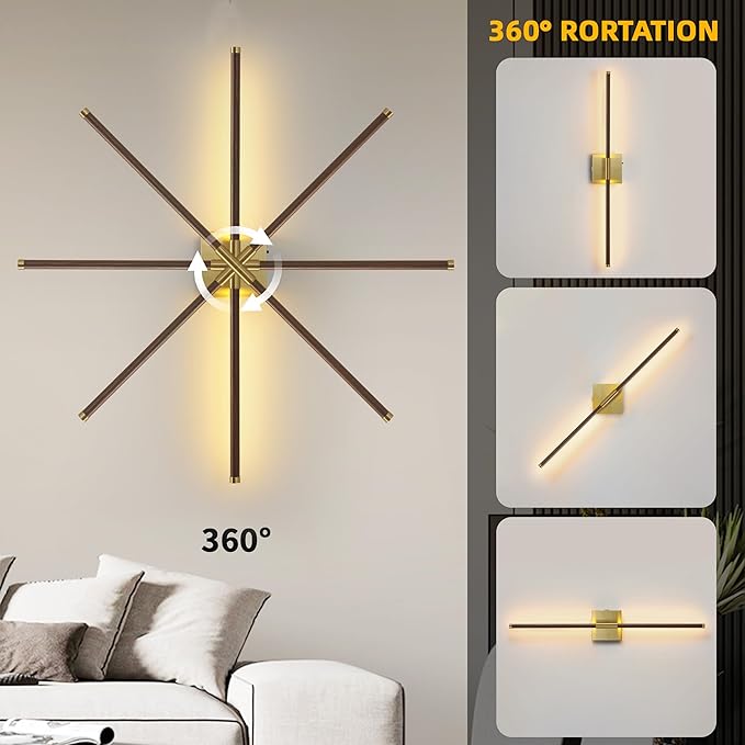 15800 mAh Battery Operated Wall Sconces with Remote Control Dimmable Battery Powered Cordless Rechargeable Wall Sconces Set of Two 3000K LED Walnut Wood and Brass Gold Wireless Wall Light for Bedroom