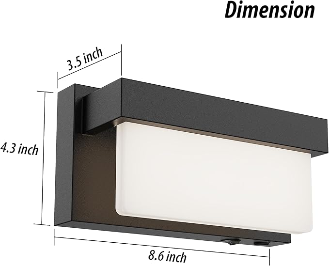 Battery Wall Sconce Black Wall Light with On/Off Switch 8 inch LED Wall Lamp Acrylic Lampshade 3CCT Sconce Wall Lighting