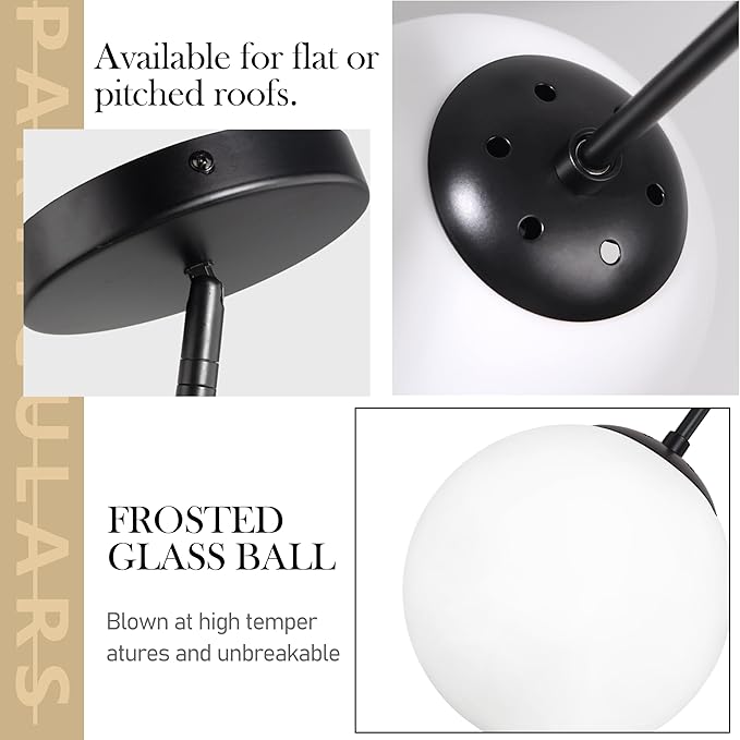 Bagood 10 Inch Globe Pendant Light Contemporary Globe Pendant Lights Black Mid Century Pendant Light Adjustable Hanging Light Fixture Matte Black Finished with Milk Glass Lampshade for Kitchen Island