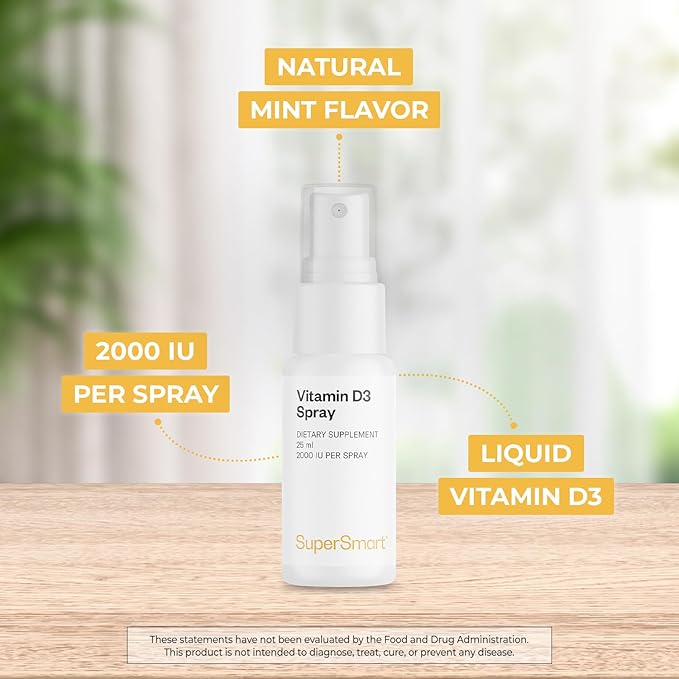 Supersmart - Spray Vitamine D3 2000 UI (Cholécalciférol) | Sans OGM & Sans Gluten - 25 ml