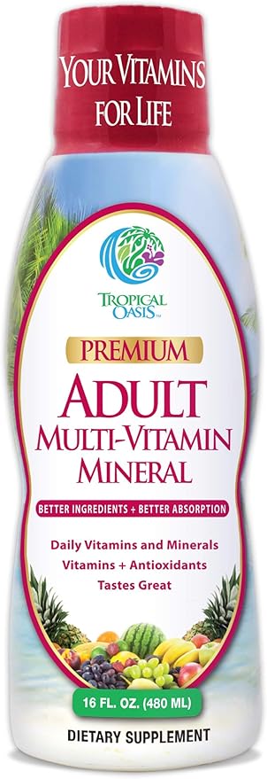 Multivitamines Liquides pour Adultes Tropical Oasis - Supplément Liquide Multivitamines et Minéraux avec 125 Nutriments au Total, y compris; 85 Vitamines et Minéraux, 23 Acides Aminés et 18 Herbes - 473 ml, 32 portions