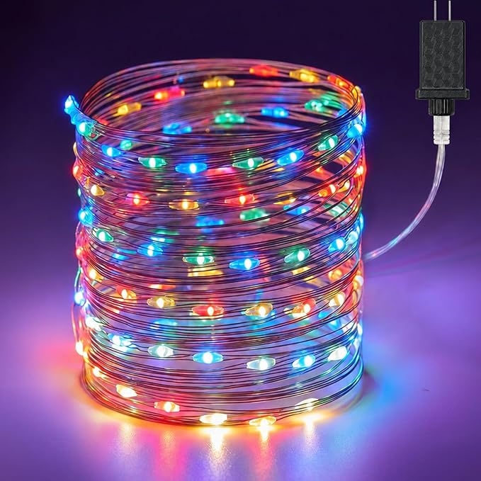 Minetom Multicolored Fairy String Lights, 33 Ft 100 Led Waterproof Starry Firefly String Lights Plug in on Silver Wire, Perfect for Crafts DIY Christmas Party Wedding Bedroom Indoor Decorations