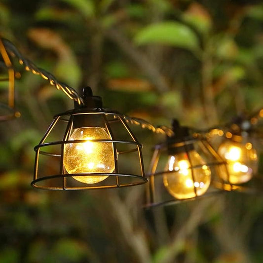 Vigdur Vintage Cafe Lights - 10 Clear G40 Bulbs with Metal Shades, Indoor/Outdoor Patio Lights for Cafe, Backyard, Garden, Porch, Deck, Holiday Decor, 11FT