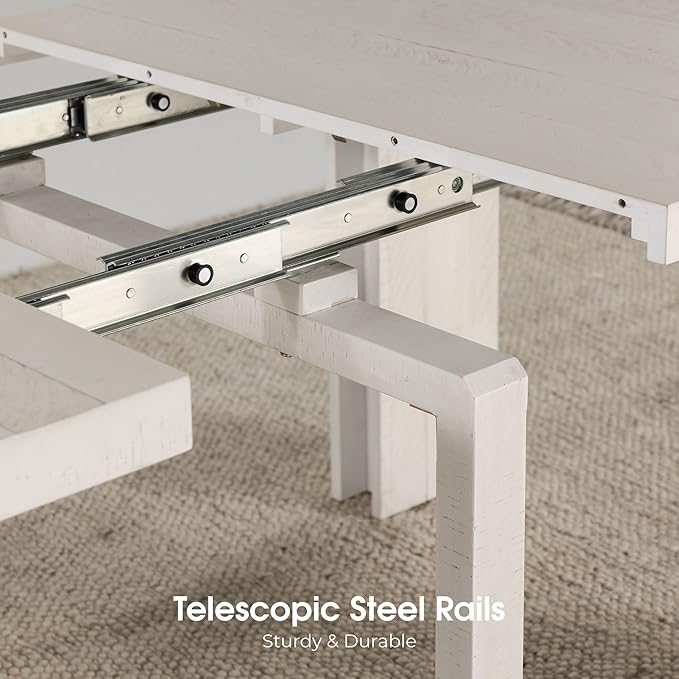 Transformer Table - Solid Wood Extendable Dining Table, Seats 2-12, Expandable Dining Room Table, Space-Saving Furniture, Kitchen and Dining Room Furniture (White, Table + Bench + 4 Chairs)