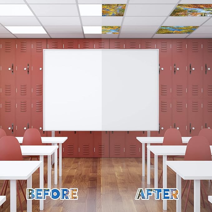 Amylove 4 Pcs Fluorescent Light Covers Classroom Ceiling Panels Light Filters with Backlit Film Material for Office School, 4 x 2 Feet(Modern Color,Fall Trees)