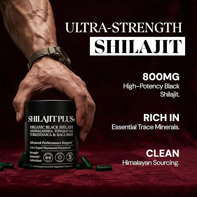 5-in-1 Himalayan Shilajit for Men & Women – 1250mg | Ashwagandha, Tongkat Ali, Maca Root & Turkesterone – 80% Fulvic Acid – Energy, Testosterone & Vitality, (60 Vegan Capsules)