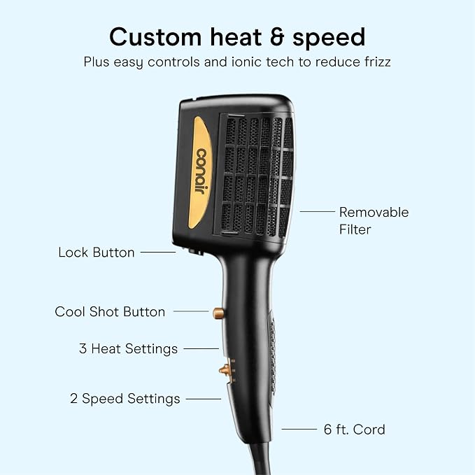 INFINITIPRO BY CONAIR 3-in-1 Styling Hair Dryer, 1875W Hair Dryer and 3 Attachments | Dry and Style in One Step, for Thick and Curly Hair, Includes 3 Attachments, Black, SD11L