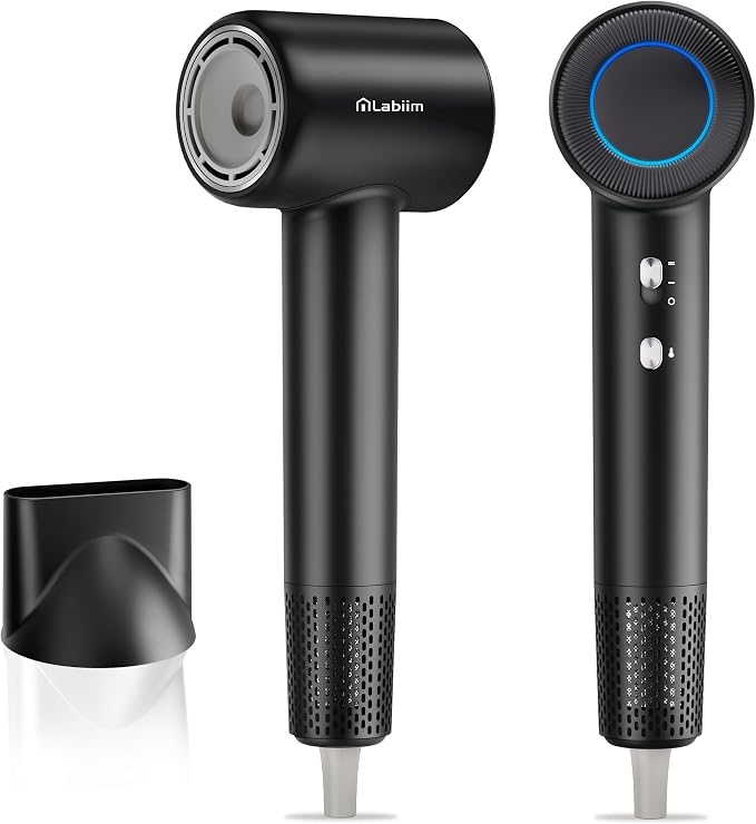 Labiim Hair Dryer, High-Speed Ionic Blow Dryer 110,000 RPM Brushless Motor for Fast Drying, 200M Ions Frizz & Thermo-Control HairDryer with Magnetic Nozzle, Quiet Compact for Home Travel, Black