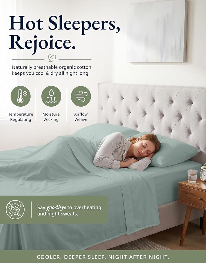 LANE LINEN 100% Organic Cotton Fitted Sheet Queen Size - 3 Pc Set (1 Fitted Sheet, 2 Pillowcases), Percale Weave, Soft, Breathable, Fits Mattress Upto 15" Deep - French Blue (No Flat Sheet)