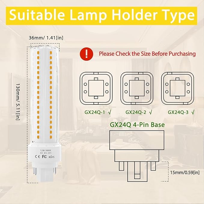 Lustaled LED Gx24q 4-Pin Base Light Bulb, 12W Gx24 PL Retrofit LED Recessed Light Natural White 4000K 26W Compact Fluorescent Lamp Replacement for Ceiling Fixtures, 4-Pack (Remove/Bypass The Ballast)