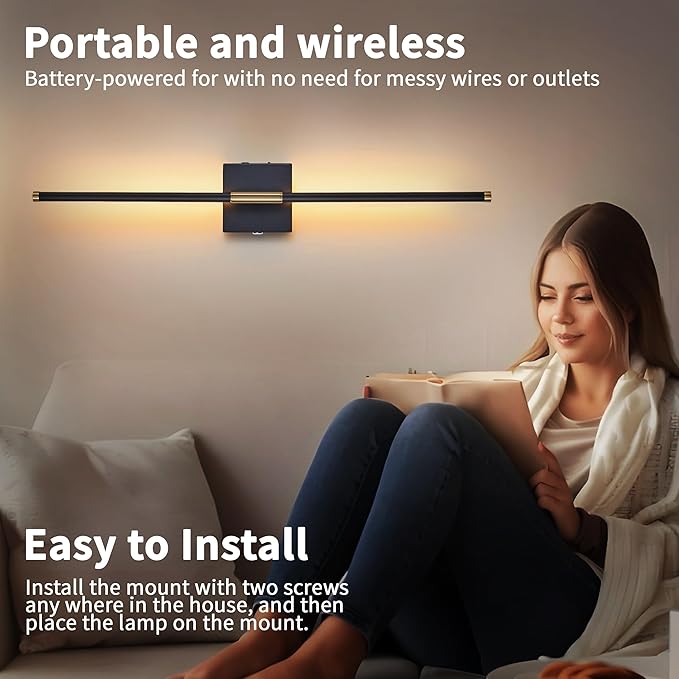 15800 mAh Battery Operated Wall Sconces with Remote Control Dimmable Wall Sconces Set of Two 3000K LED Black and Brass Wireless Wall Light Battery Powered Cordless Rechargeable Sconces Wall Decor