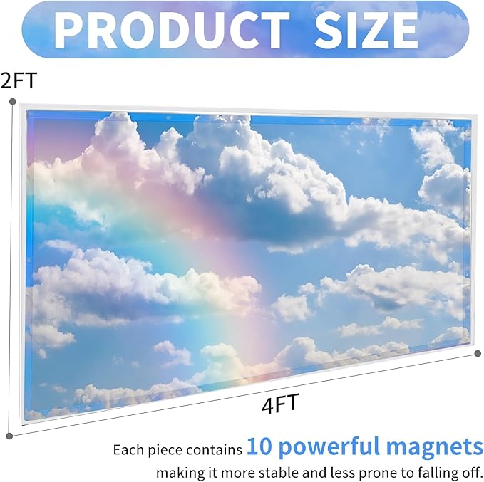 Torixqi 8 Pcs Fluorescent Light Covers for Ceiling Lights Classroom, Magnetic Light Filters, Fluorescent Light Diffuser Covers for Office, Hospitals, Home 4 x 2 Feet (rainbow)